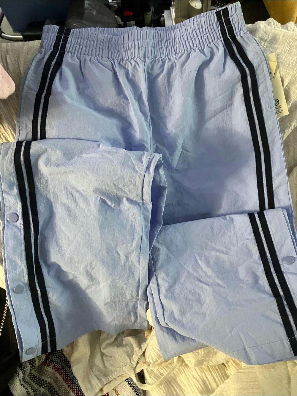 No Boundaries Light Blue Track Pants with Black Side Stripes
